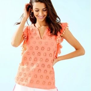 NWT Lilly Pulitzer Astara Top (XS) Pom Pom Sleeve
